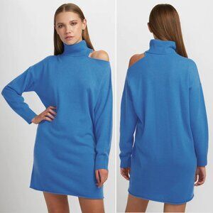 360 CASHMERE Joana Turtleneck Sweater DRESS XS Blue 100% Cashmere Knit NEW
